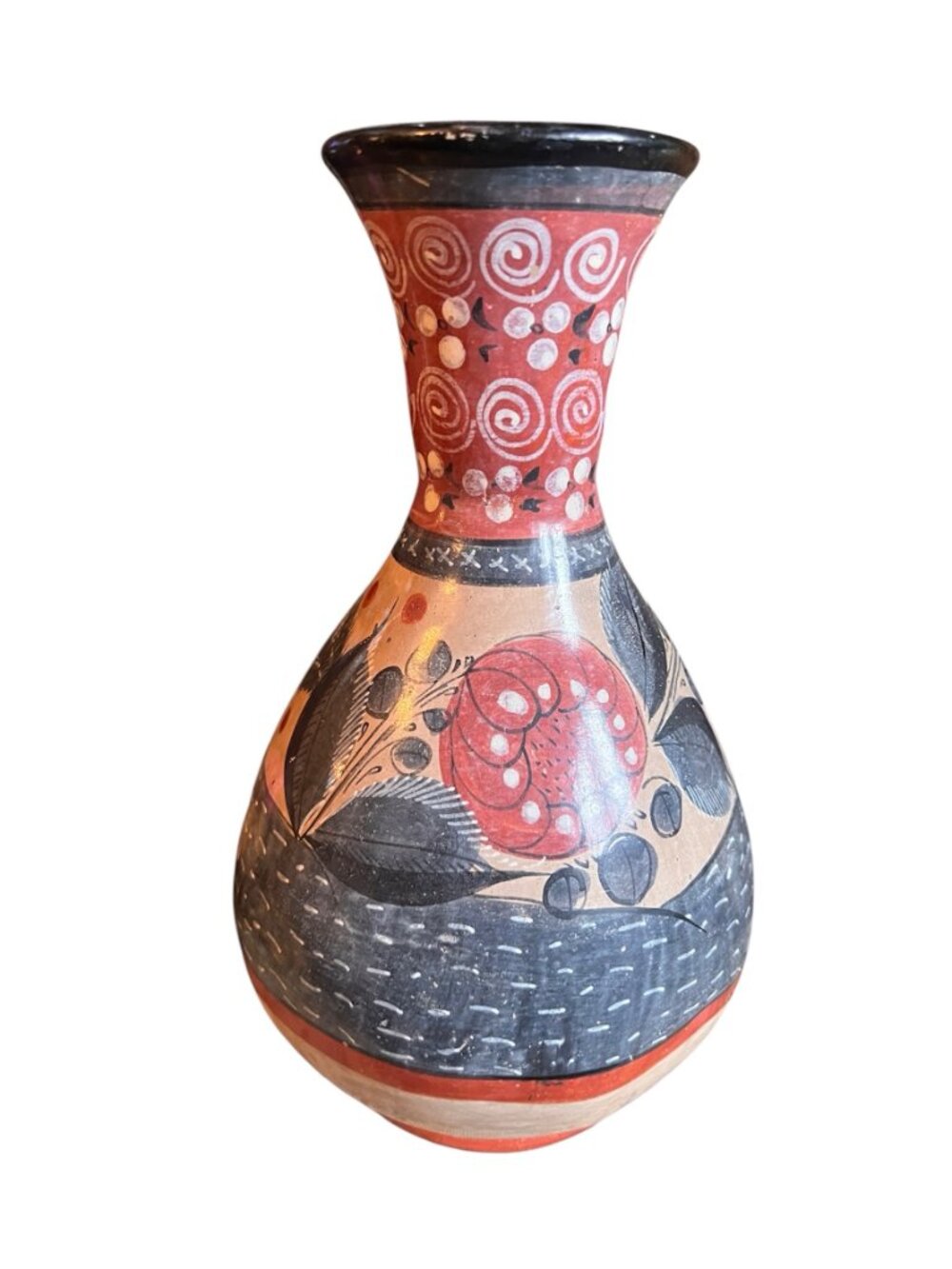 Signed Mateos Vase Handmade Tonala Pottery 9" T Bird Floral Design VTG Mexico - Picture 5 of 15